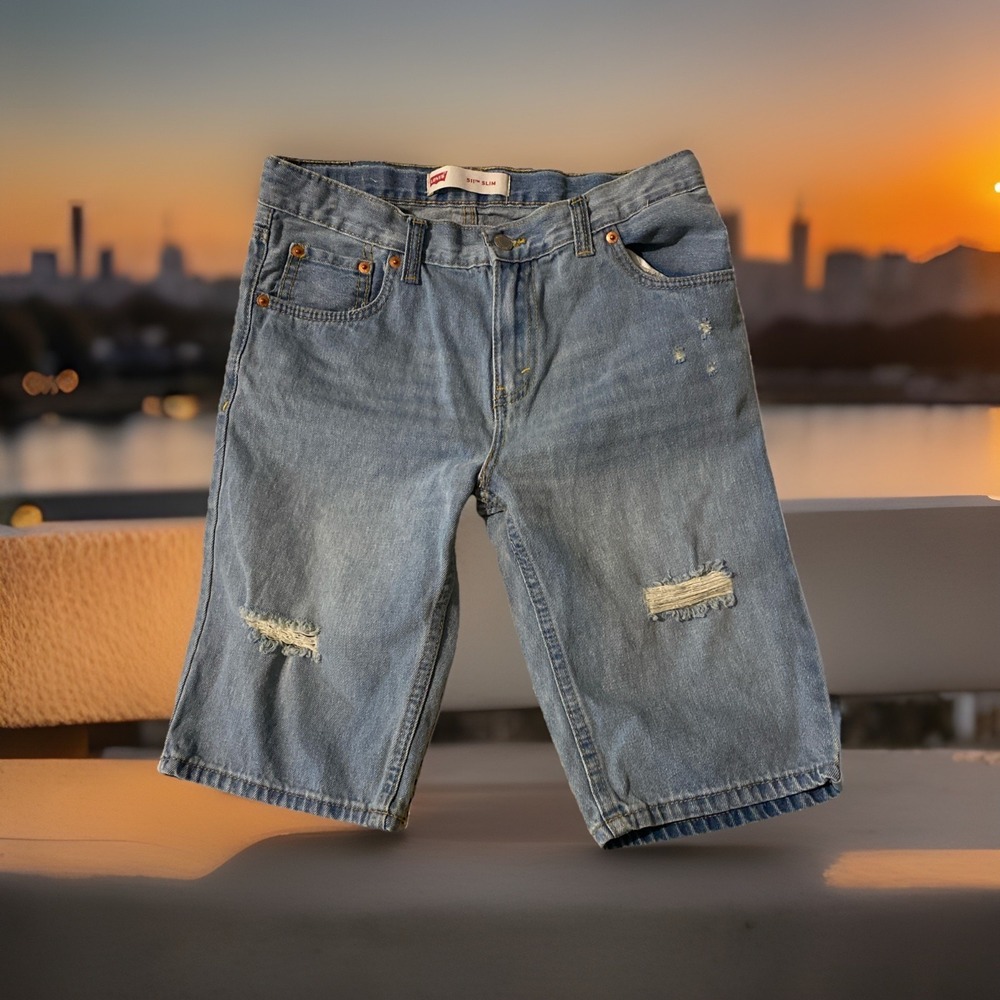 Levi's 511 Slim Fit Boys Adjustable Waistband Distressed Denim Shorts
